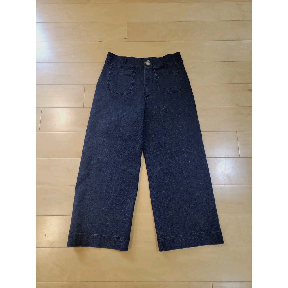 Maeve Anthropologie The Colette Sparkle Jeans Women’s 30 Black Wide Leg Cropped - Picture 2 of 9